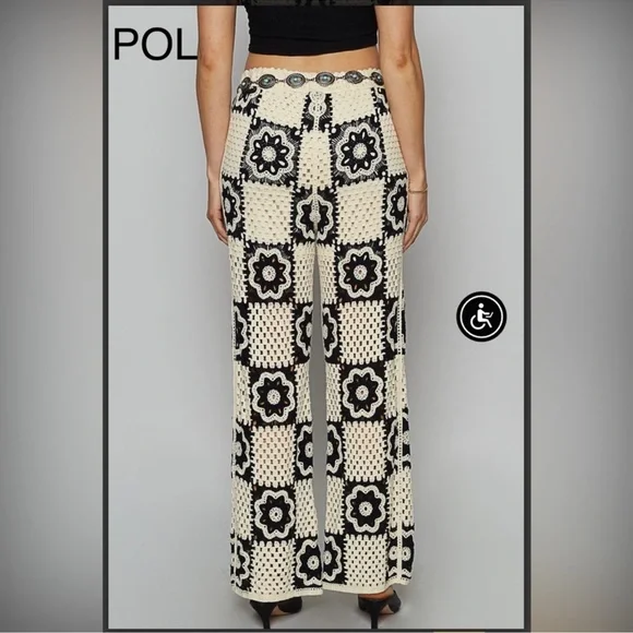 12. NWOT POL Stylish Black and Cream Crochet Pants - Picture 5 of 7